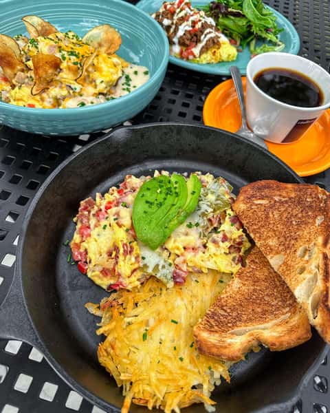 Breakfast entrees with coffee