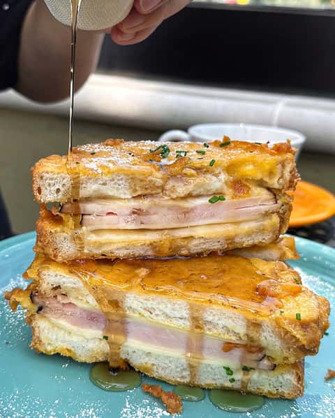 Breakfast sandwich with syrup