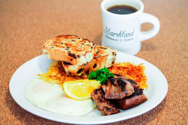 Grilled Steak Tips & Eggs Breakfast Marshland Restaurants & Bakeries Diner in MA