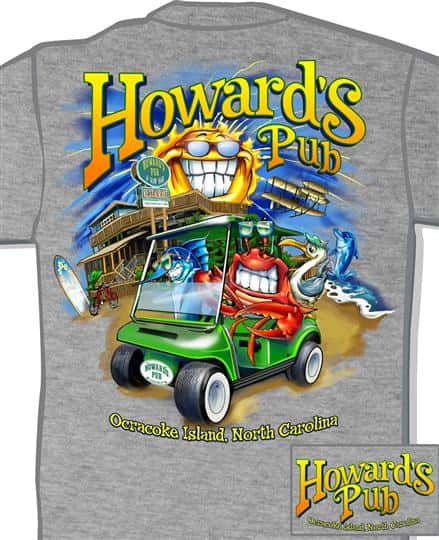 Howard's Pub ocracoke island, north carolina lobster in gofl cart cartoon t-shirt.