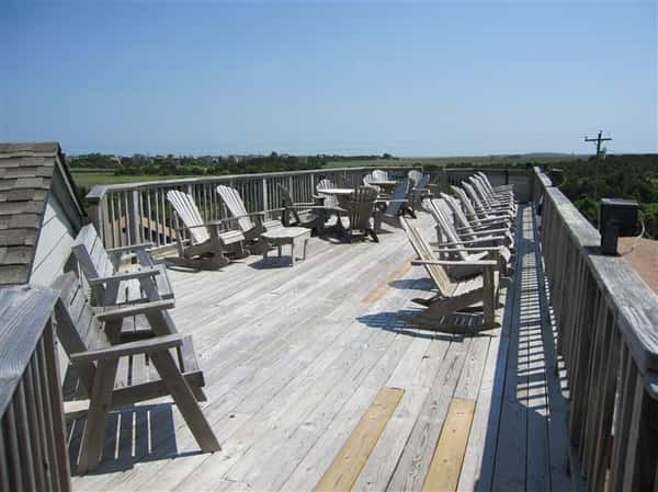 Outdoor deck seating at Howard's