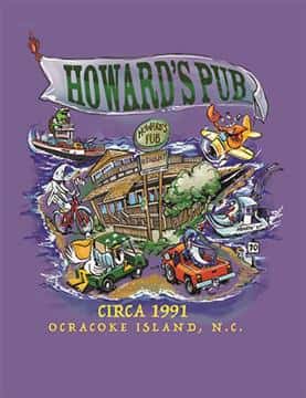 Howard's Pub Ocracoke Island, NC circa 1991 cartoon of restaurant t-shirt