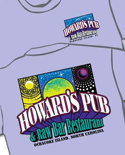 Howard's Pub & Raw Bar Restaurant. Ocracoke Island, NC. Moon and stars drawings t-shirt.