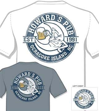 Howard's Pub established 1991, ocracoke island, NC moon drinking beer cartoon t-shirt.