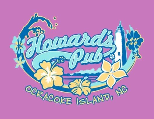 Howard's Pub Ocracoke Island, NC flowers and lighthouse on water drawing t-shirt.