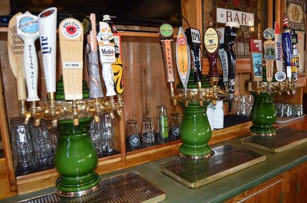 Beer taps behind bar at Howard's Pub