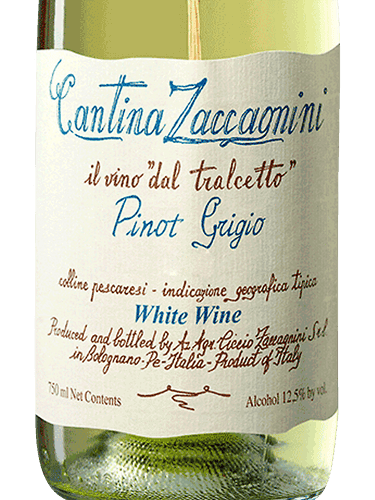 Pinot Grigio, 2021 Del Tralcetto by Cantina Zaccagnini, Colline Pescaresi, Abruzzo, Italy