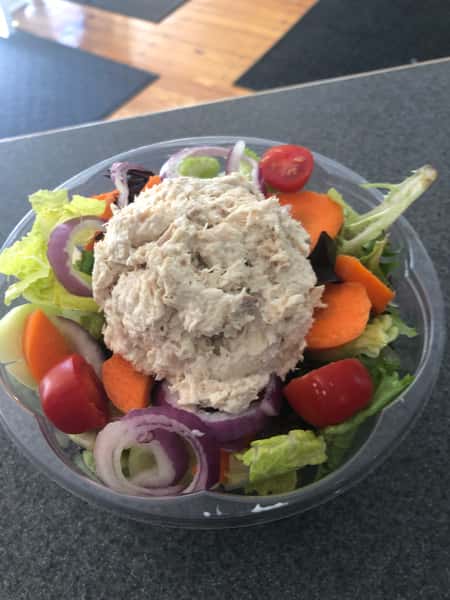 Fresh garden salad topped with Tunafish salad or Cranberry-walnut chicken salad