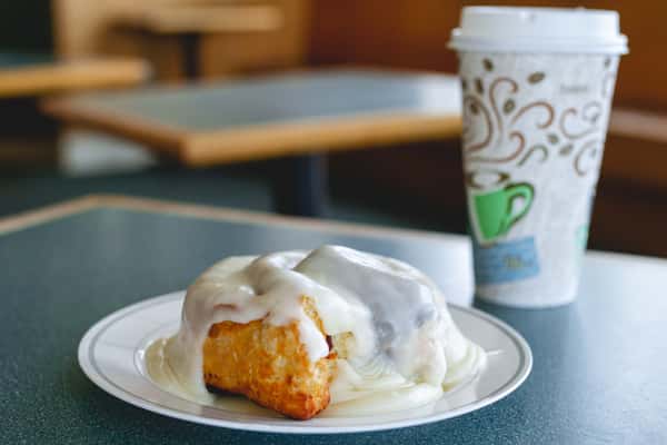 Amazing cinnamon bun and coffee