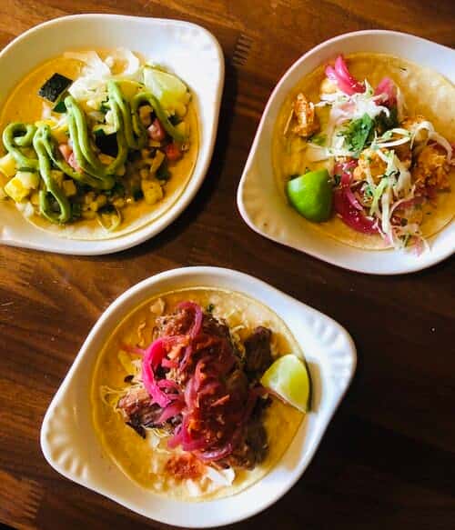 several plates of food