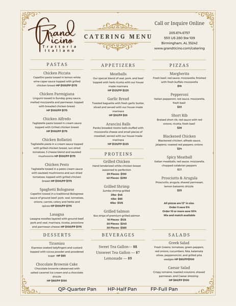 Catering menu Large