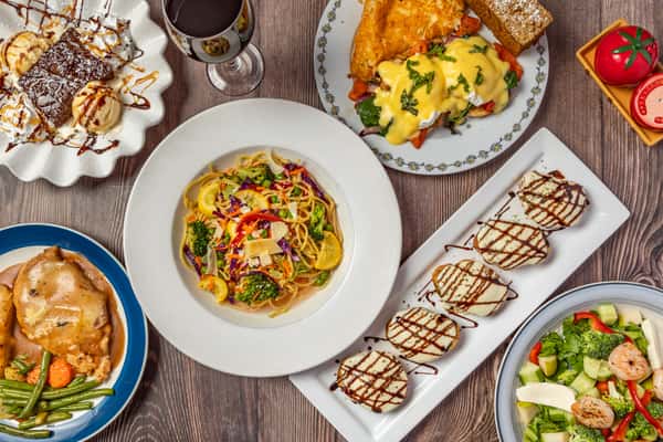 Various dishes on a table