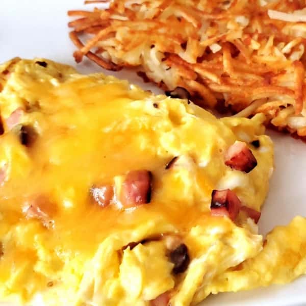 Diced ham and scrambled eggs