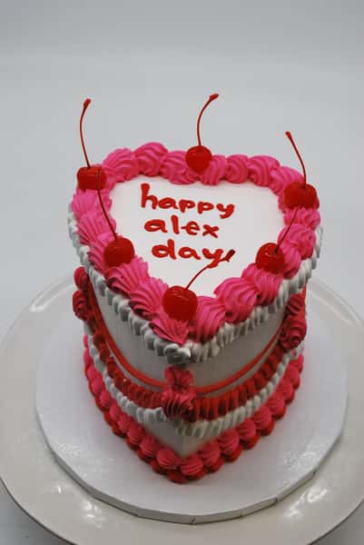 vintage heart cake in bright pinks with cherries