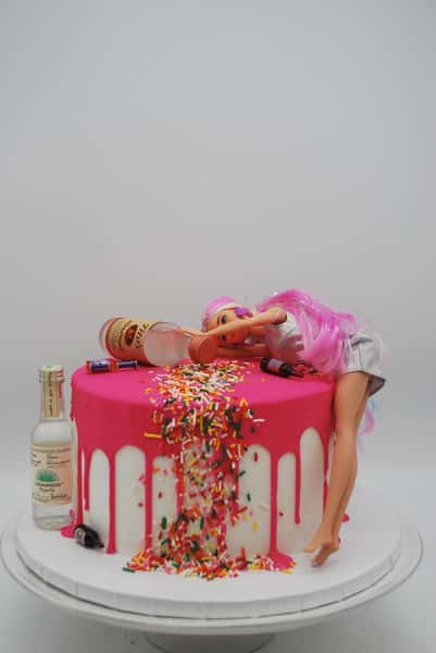 turning 21 drunk barbie cake