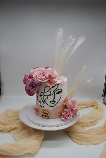 classic women face with florals