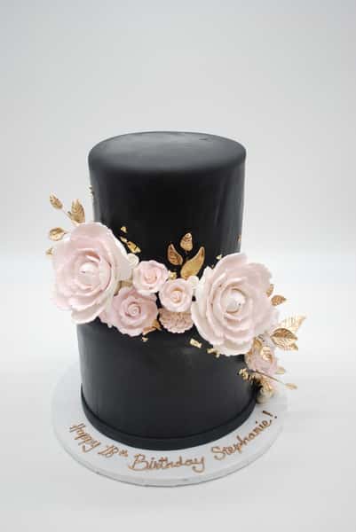 black 2 tier with pink flowers