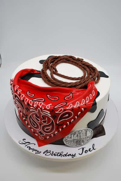 single cake with bandana and fondant rope