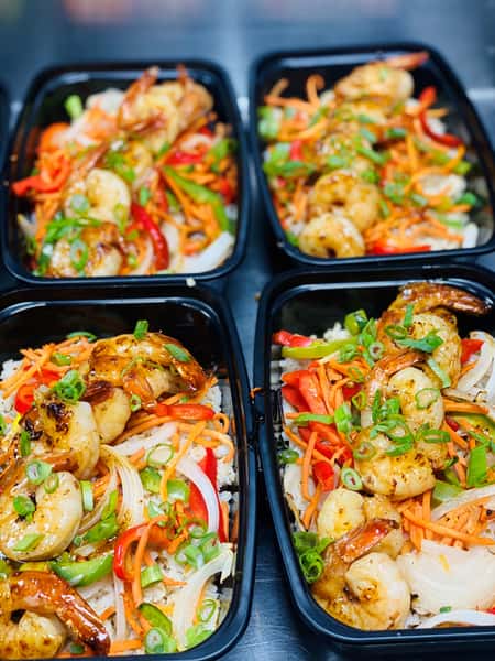 Shrimp rice bowls