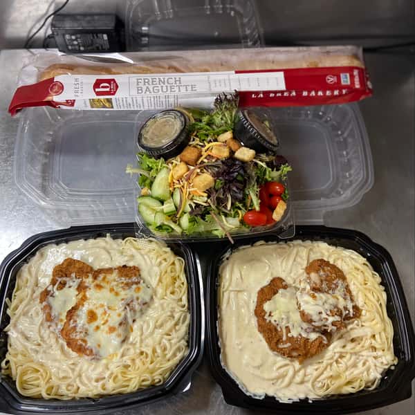 Crispy Chicken Alfredo Take Out Tuesday Dinner for 4, NOW until 7:30pm