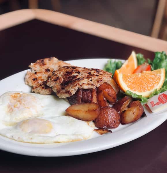 Two Eggs - Any Style with Simple Simon's Homemade Chicken Apple Sausage
