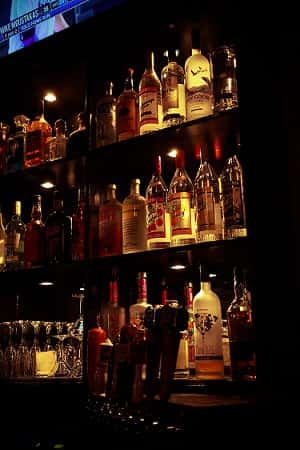 various bottles of alcohol behind the bar