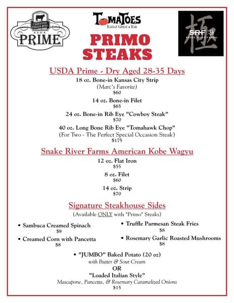 PRIMO STEAKS -- IN RESTAURANT DINNING ONLY