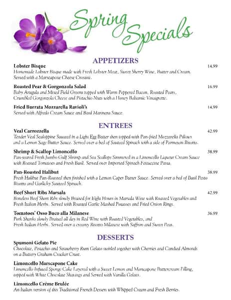 Specials Tomatoes Italian Grille and Bar Italian Restaurant in