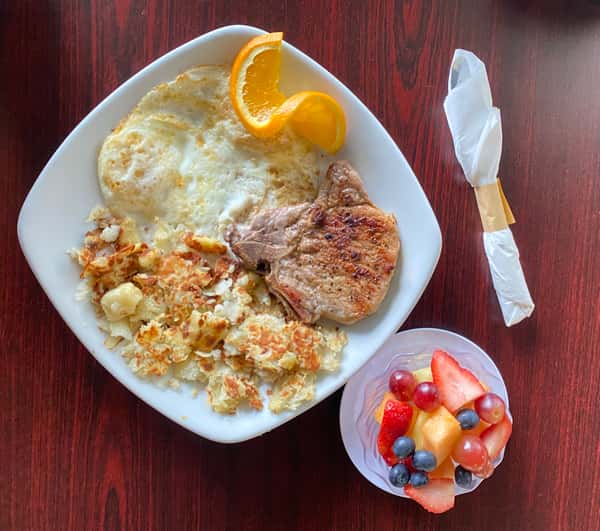 2 Eggs with Pork Chop