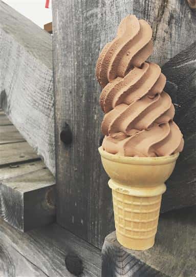 chocolate soft serve in a cone