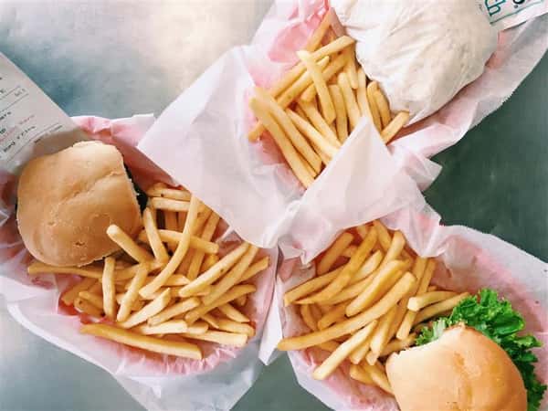 three orders of fries and burgers