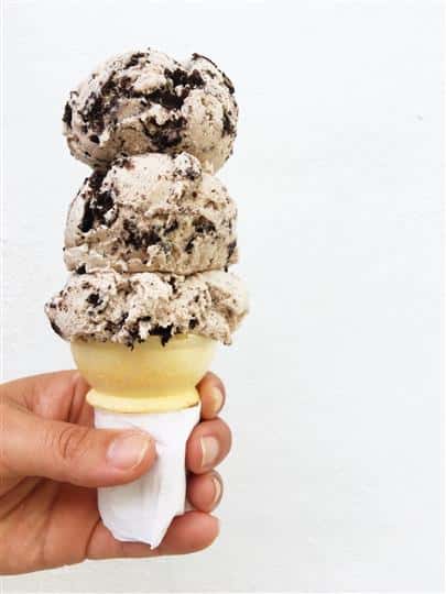 three scoops of oreo cookie ice cream