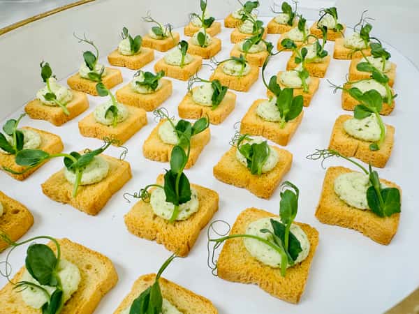 Whipped Basil Ricotta Toast Points with Pea Tendril