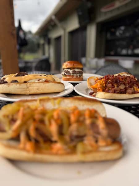 Hot Dog Sampler, Philly Cheesesteak, Dock Burger