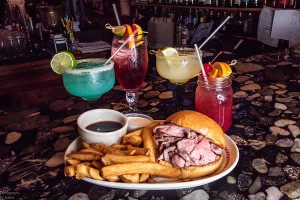 sandwich and drinks