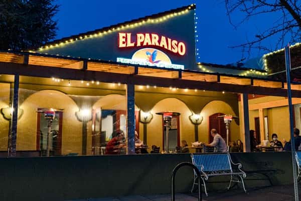 restaurant exterior at night
