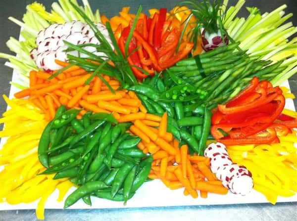 mixed veggies on a platter for an event