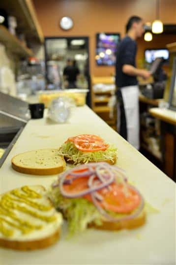 burgers being made in the kitchen