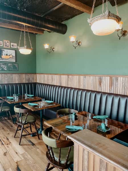 Booth dining with wooden table tops