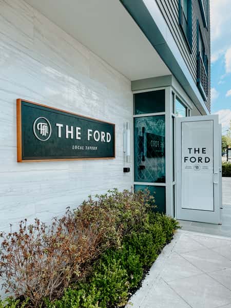 Entrance to The Ford with white washed brick