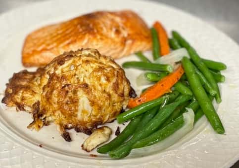 Crab Cake and Fresh Atlantic Salmon