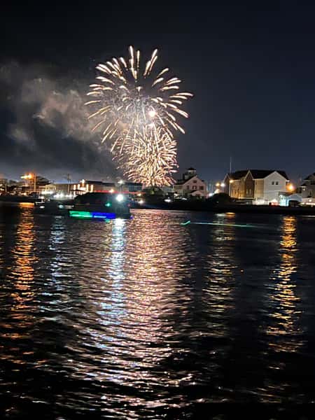 fireworks over boats