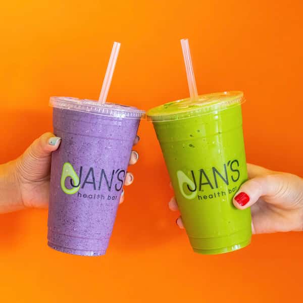 The Oats, Nuts, & Berries Smoothie and Green Machine Smoothie from Jan's Health Bar.
