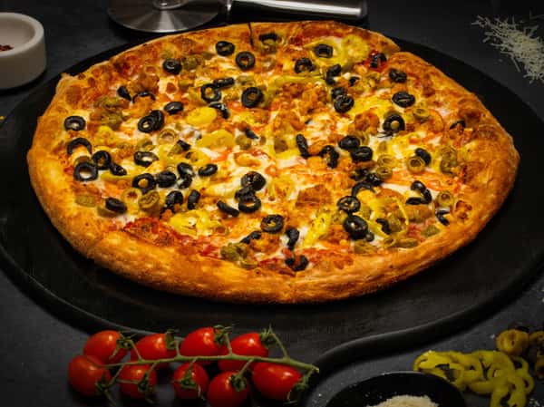 (Chicken, Tomato, Olives, Feta Cheese, Banana Peppers, Mozzarella Cheese)