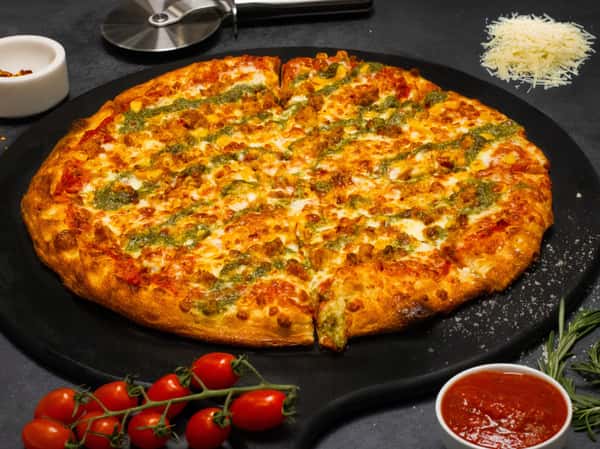 (Chicken, Corn, Sun Dried Tomato, Pesto Sauce, Mozzarella Cheese)