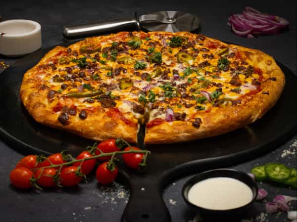(Beef, Corn, Red Onions, Jalapeno, Cilantro, Mexican Cheese, Mozzarella Cheese)
