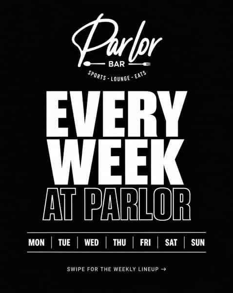 Every week at Parlor 🎱🌮🎤🤠🥂🥊

MON + TUE: Free pool + free games (darts, beer pong, Connect 4)
TUE: Taco Tuesday
WED: Karaoke + Wine Wednesday
THU: Country Thursday
SUN: Brunch

Every UFC fight night, every dodger game, every football game.

Swipe through, save it, and pick your night 👀

📍 14226 Whittier Blvd, Whittier

#Whittier #WhittierCA #WhittierEats #SportsBar #ParlorBar