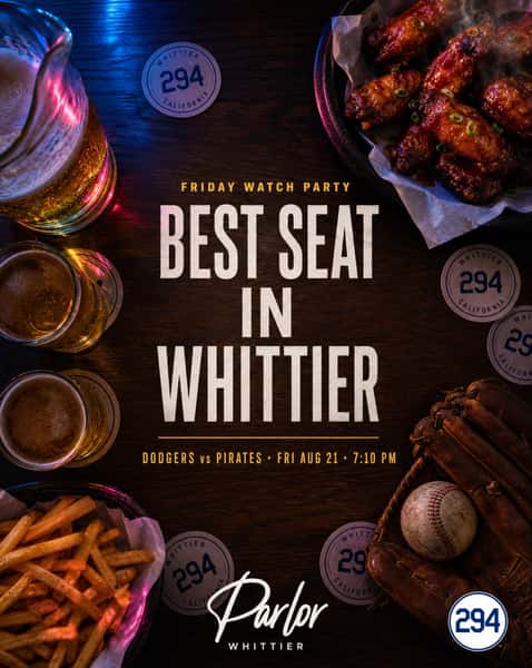 The best bar in town to watch the best team in the league. Friday = Watch party. 📺 
Don’t be late 🫵 

Happy Hour Mon–Fri 4–7PM 🍻

\14226 Whittier Boulevard
Whittier, CA 90605

(562) 360-1945

#ParlorBar #PBW #SpeakeasyBarInWhittier #WhittierHappyHour #Dodgers