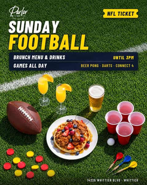 This is your ticket for NFL Sundays here at Parlor Bar. Whittier fam, come enjoy Sundays with us.
🥞 Try the new brunch menu
🎯 Games all day long
📺 25+ TVs showing all the NFL games
Happy Hour Mon–Fri 4–7PM 🍻
14226 Whittier Boulevard
Whittier, CA 90605
(562) 360-1945
#ParlorBar #NFLWatchParty #Gameday #PBW #SpeakeasyBarInWhittier