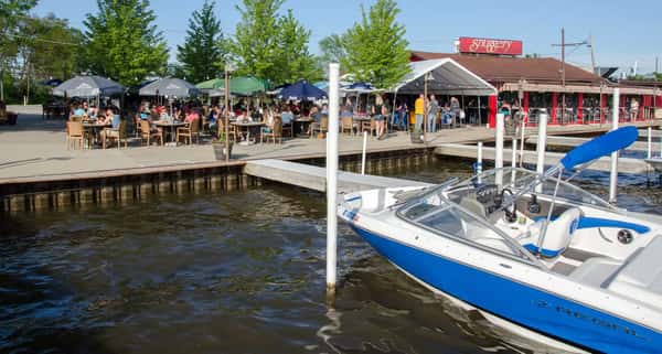 Restaurant deck and a boat